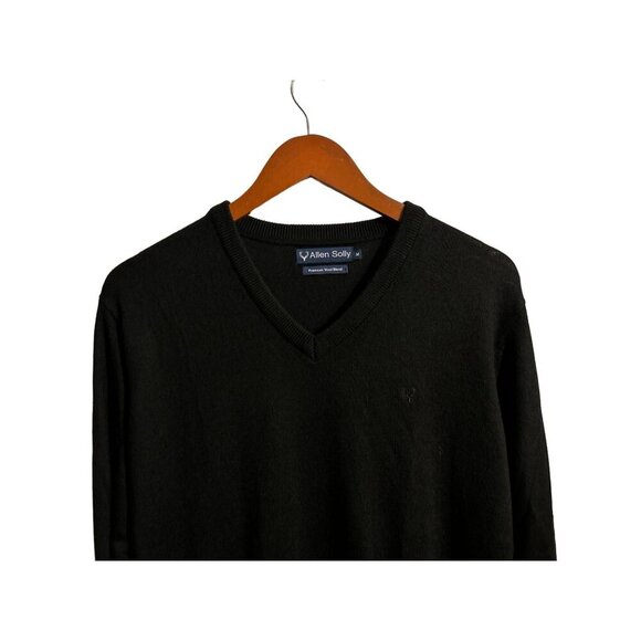 Allen Solly Knitted V-Neck Sweater Wool Blend Pullover in Black Long Sleeve Size - Picture 2 of 9